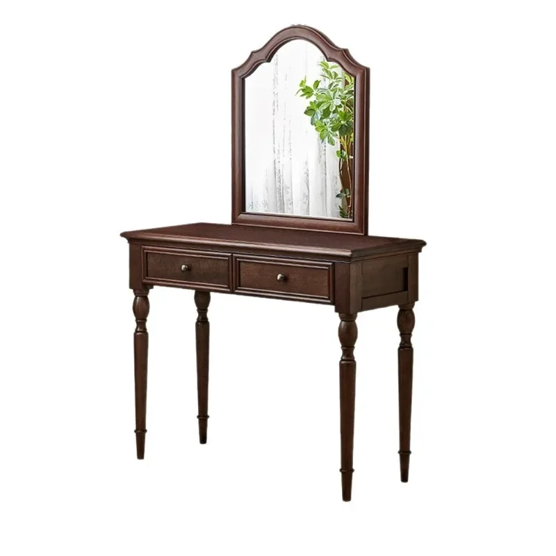 

American solid wood dresser single bedroom 80cm small apartment makeup table with mirror desk integrated storage dresser