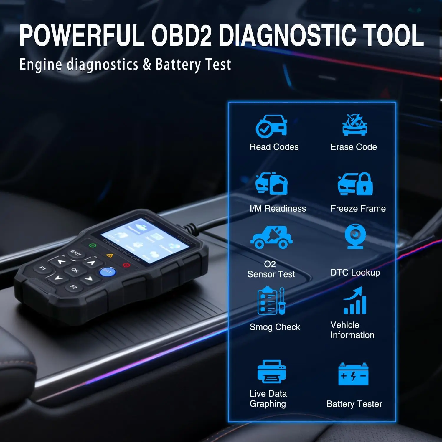 Nilight YM519 2.8” Large Screen OBD2 Scanner - Enhanced Automotive Computer Diagnostic Tool - Car Code Reader for Engine Faults, I/M Readiness & Emission Test for All OBD II Protocol Cars
