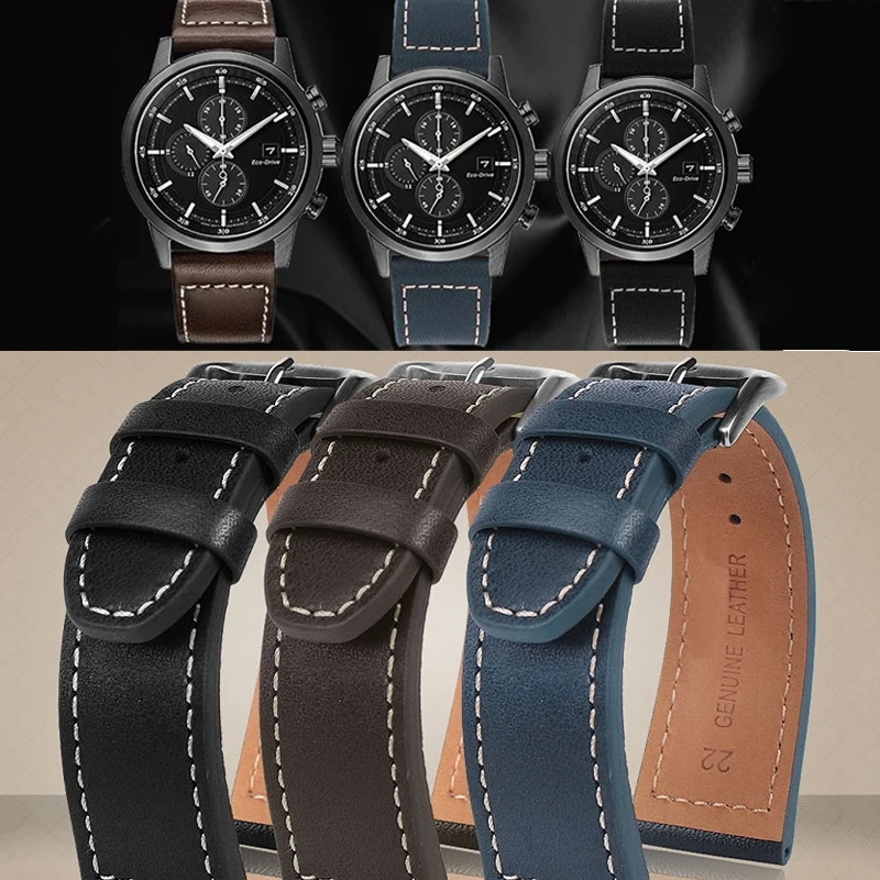 22mm Vintage Genuine Leather Watchband For Citizen CA0695 0617 CA0690-88E AT8020 men Cowhide Strap nylon Wrist band Accessories