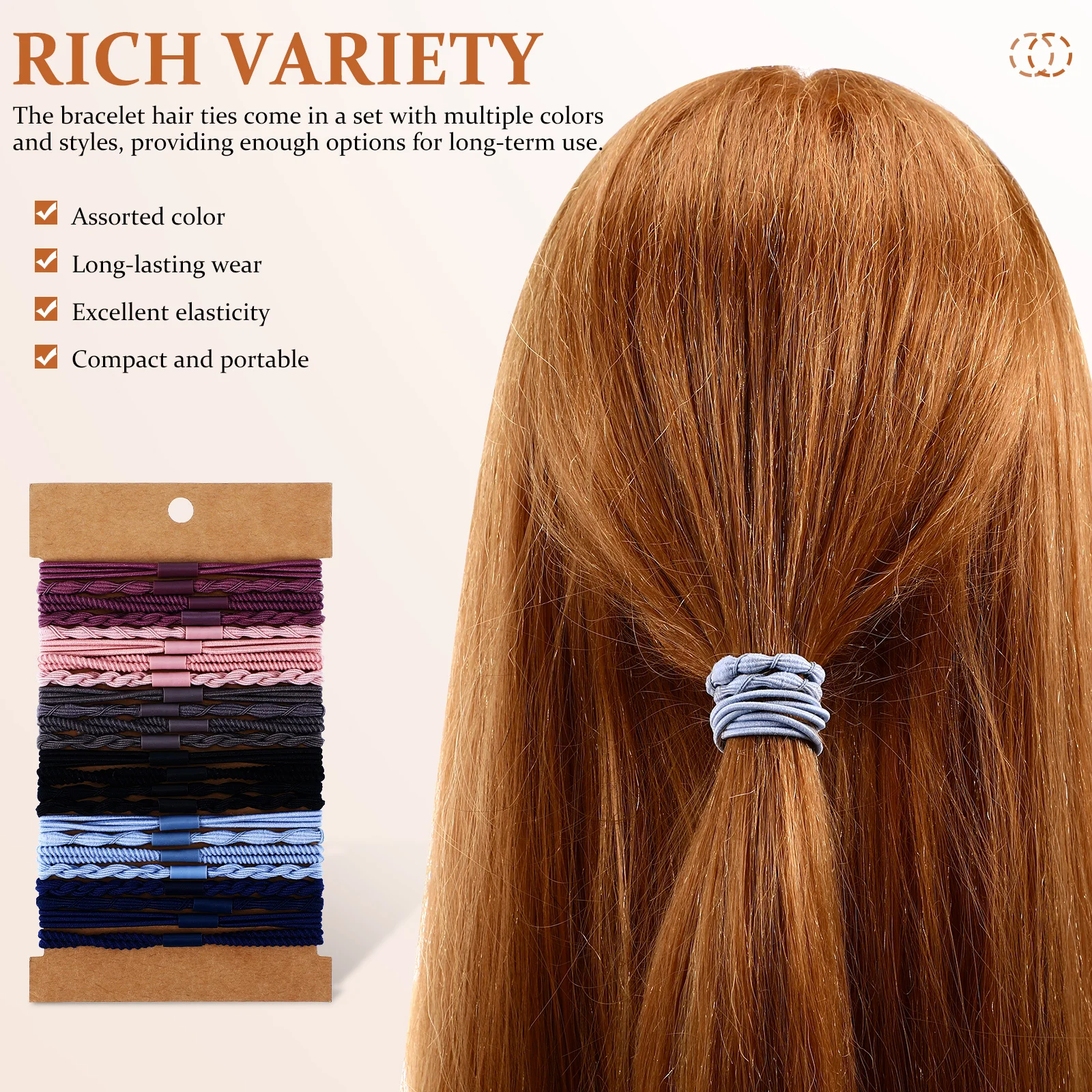 

24Pcs Elastic Hair Ties No Damage Multiple Colors Styles Versatile Use Long Lasting Wear Stylish Ponytail Holders