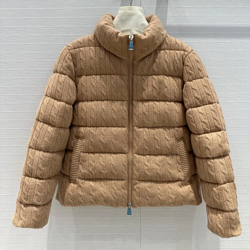 2024 High-quality Twisted Knitted Down Jacket Casual Age-reducing Versatile Thermal Stand-up Collar Thick Jacket Winter