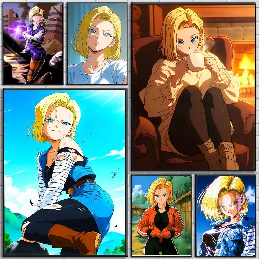 Anime DRAGON BALL Android 18 posters Self-adhesive Paper Print Home Living Room Bedroom Entrance Bar Cafe Art