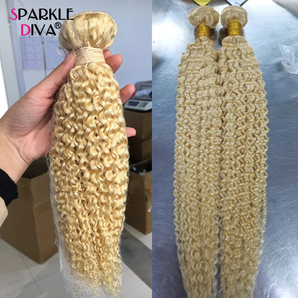 Bundel rambut manusia keriting kusut tenun 613 pirang Malaysia rambut Remy 8-40 "ekstensi inci madu bundel pirang penawaran