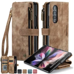 Flip Leather Phone Case for Samsung Galaxy Z Fold 6 5 3 4 Fold6 Fold5 Fold4 Zipper Wallet Card Cover Coque