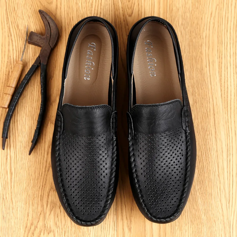 Italian Mens Shoes Casual Luxury Brand Summer Men Loafers Genuine Leather Moccasins Light Breathable Slip On Boat Shoes JKPUDUN_voghion.com