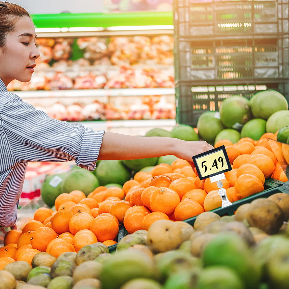 10 buah Folder iklan akrilik rak Tampilan harga Tag pemegang klip Supermarket tanda meja berdiri penjepit