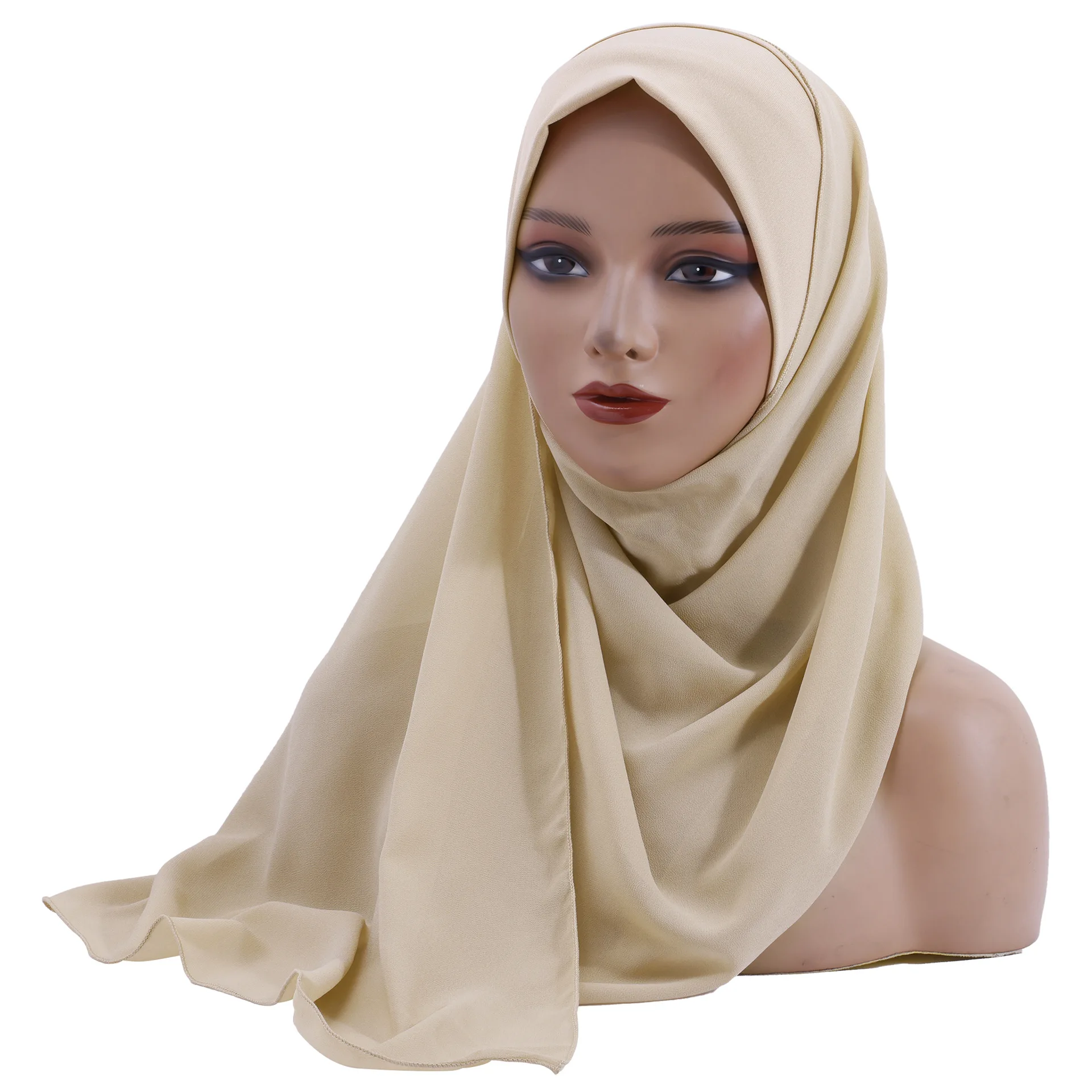 Mulheres muçulmanas chiffon hijab lenço instantâneo turbante ramadan islam orar hijabs eid cabeça envoltório amira xales puxar no lenço turbante