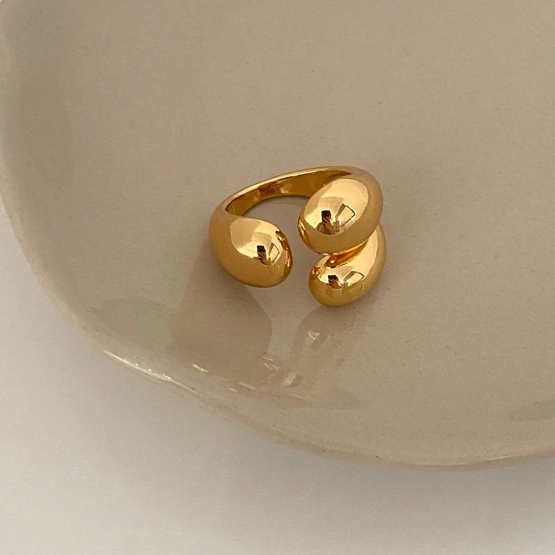 ANENJERY Silver Color Asymmetric Water Droplets Rings for Women Simple Fashion Open Golden Ring Korean Design Jewelry