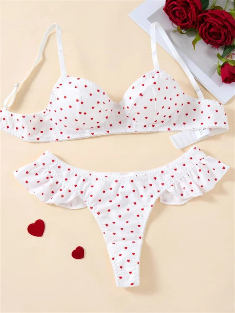 Fairy Lingerie Set Heart Print Sexy Lingerie French Thin Stripe Women Underwear Comfortable Sexy Push Up Bra Intimate Erotic Set