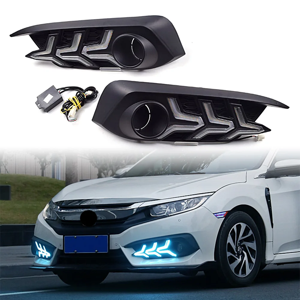 Voor 2016-18 Honda Civic LED-dagrijverlichting DRL Mistlamp met richtingaanwijzer