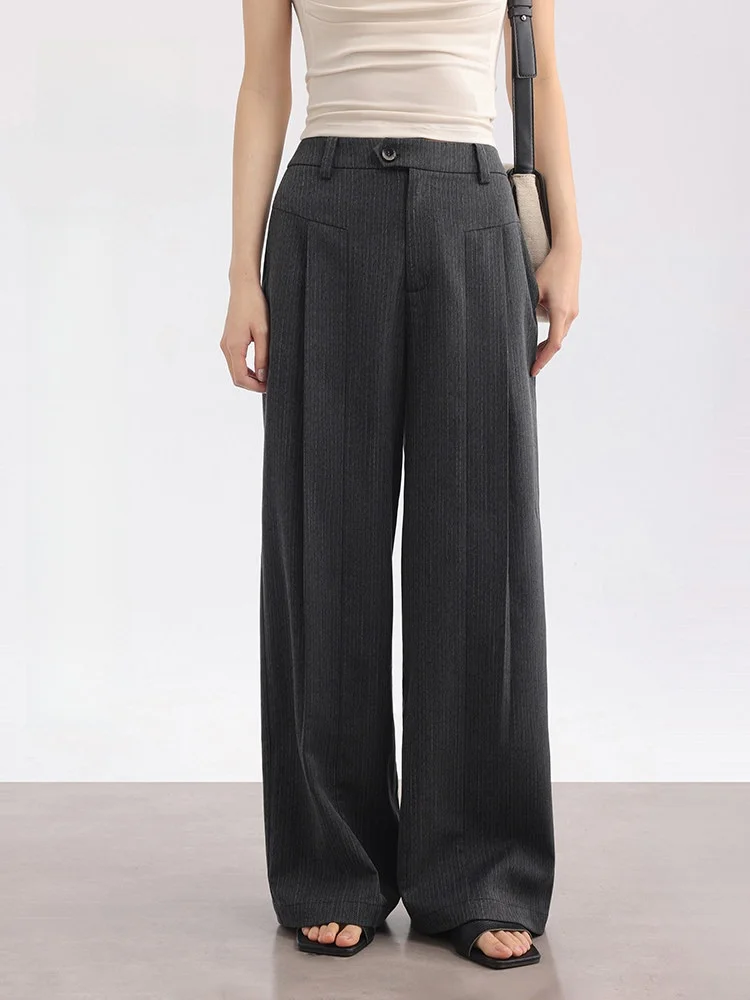 

Retro Striped Casual Wide Leg Pants High Waist Loose Commute Women's Spring ey Trousers Straight Cut Long Pants