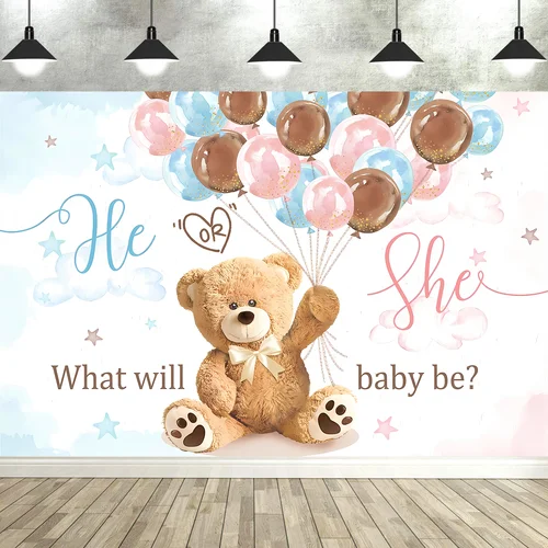 Imagen 2 del producto Fondo We Can Bearly Wait, decoraciones para Baby Shower de oso, globos bonitos de dibujos animados, fiesta, fotografía de recién nacido, decoración de fondos