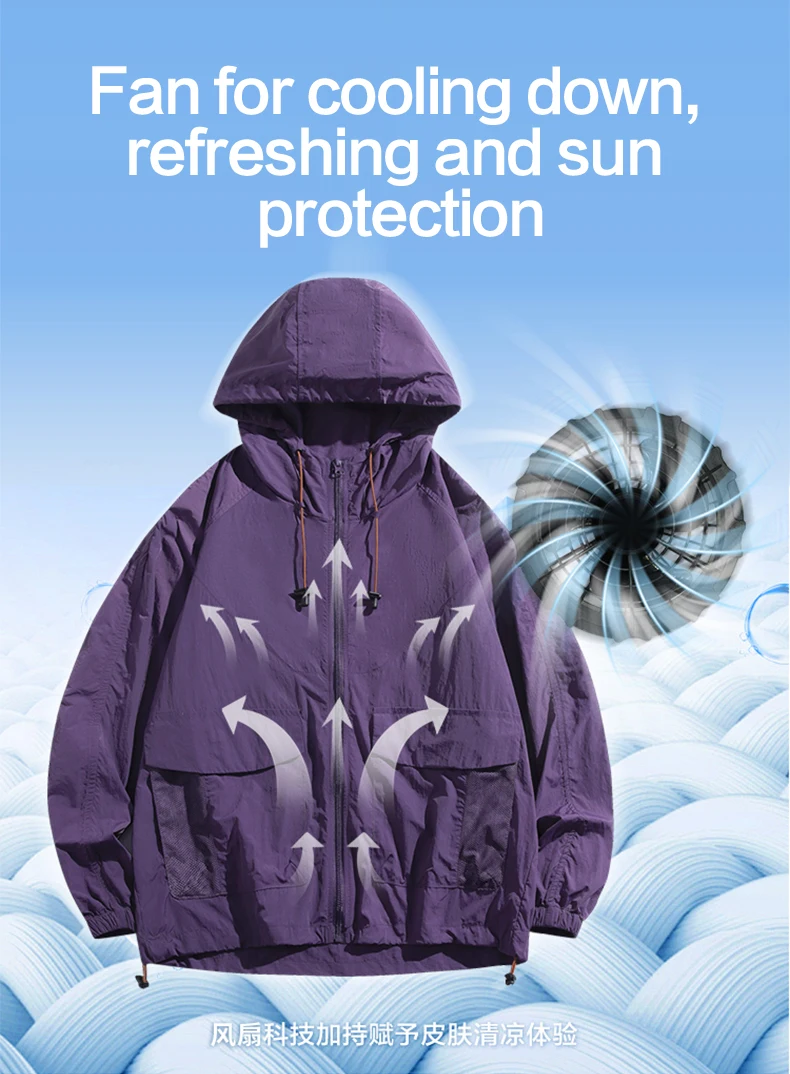 Intelligenter Anti-Hitze- und Kühlungsanzug mit großer Windkraft und Ventilator für Herren, Sonnenschutzkleidung für den Außenbereich – Detail 14