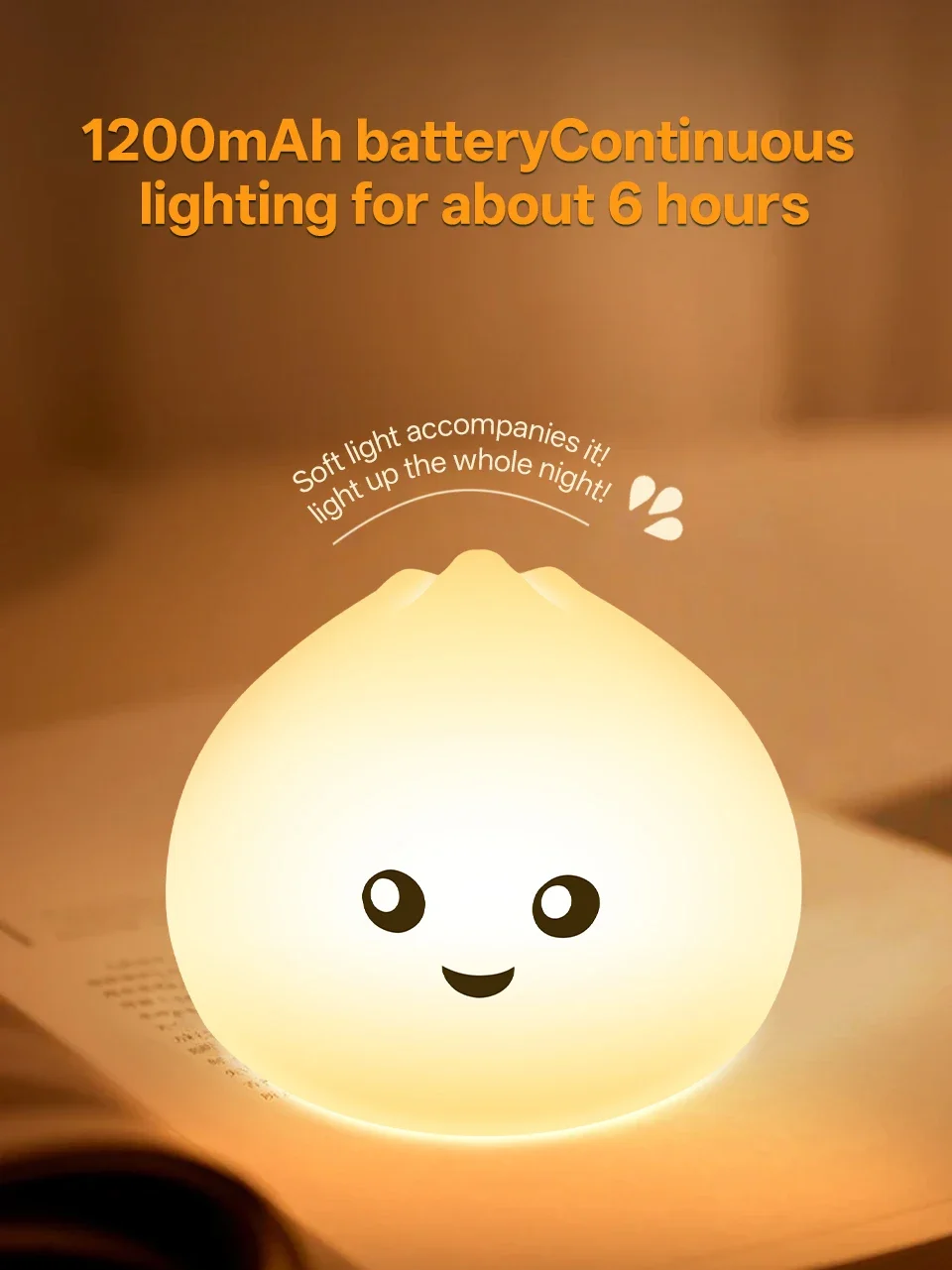 GGbingo Sleeping Light Rechargeable Steamed Bun Night Light Silicone Cute Eye-Protective Lamp Light for Bedroom Ambient Light