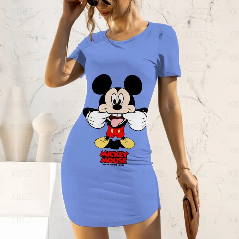 Vestito estivo da donna stretto Minnie Mouse Cartoon Party Dresses Mickey primavera 2024 Sexy Woman Fashion Disney 3D Print Slim Fit Top