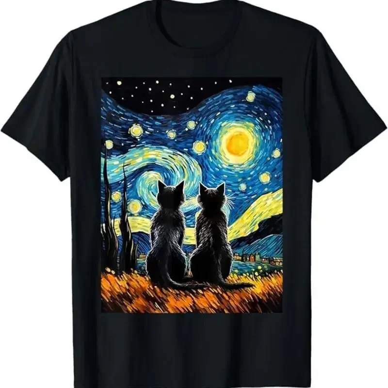 Black Cats Lover Starry Night Vincent van Gogh T Shirt