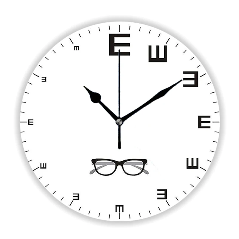 Geek Snellen Chart Eye Exam Chart Round Wall Clock for Optometrist Optometry Vision Eye Test Wall Watch Ophthalmologist Decor