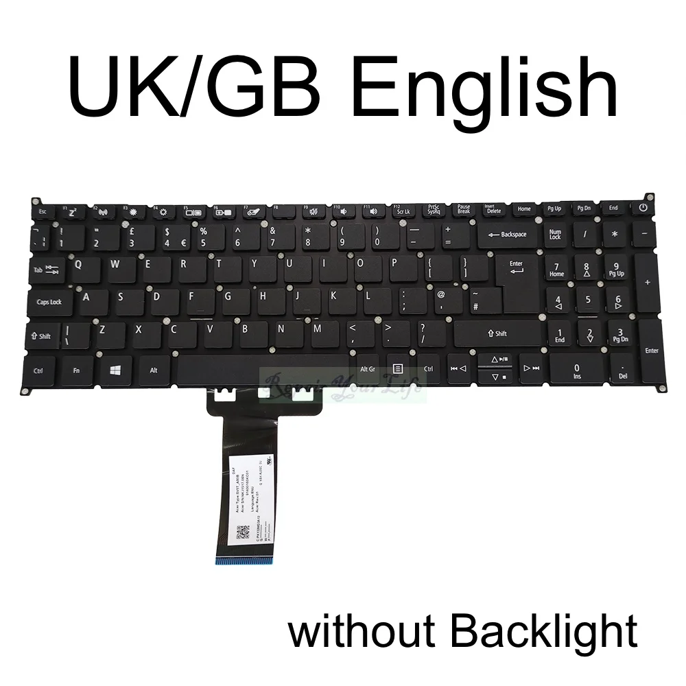 UK SP Spanish Keyboard for Acer Aspire A317-51 A317-52 N17C2 A317-33 N19C5 A715-74G A715-75 A715-75G SV5T_A80B NK.I1517.0EN New