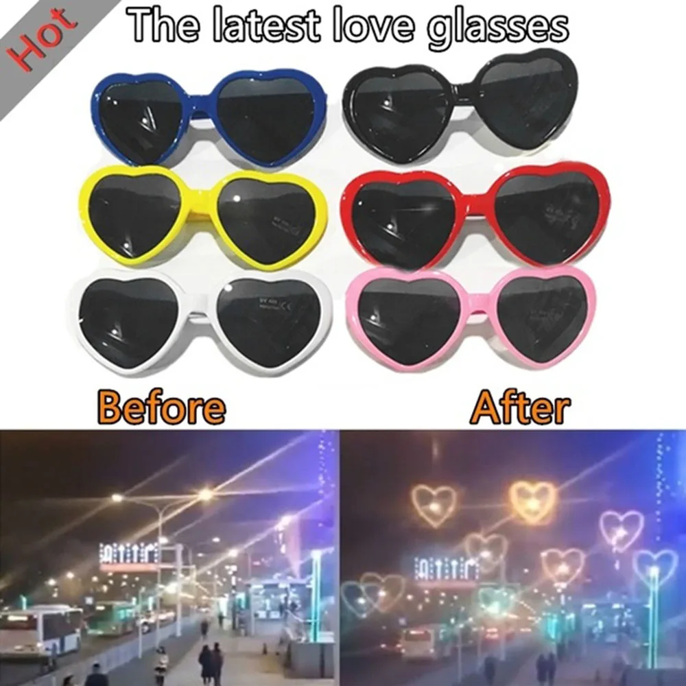 

New Long-lasting Durable Heart-shaped Special Effect Glasses Heart Diffraction Glasses Lights Become Love Image