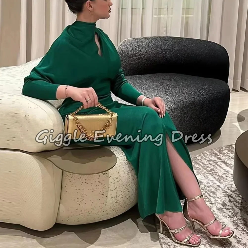 

Elegant Green Evening Dresses High Neck Cut-Out Ankle-Length Simple Mermaid Party Dress For Women robe de soirée Customized