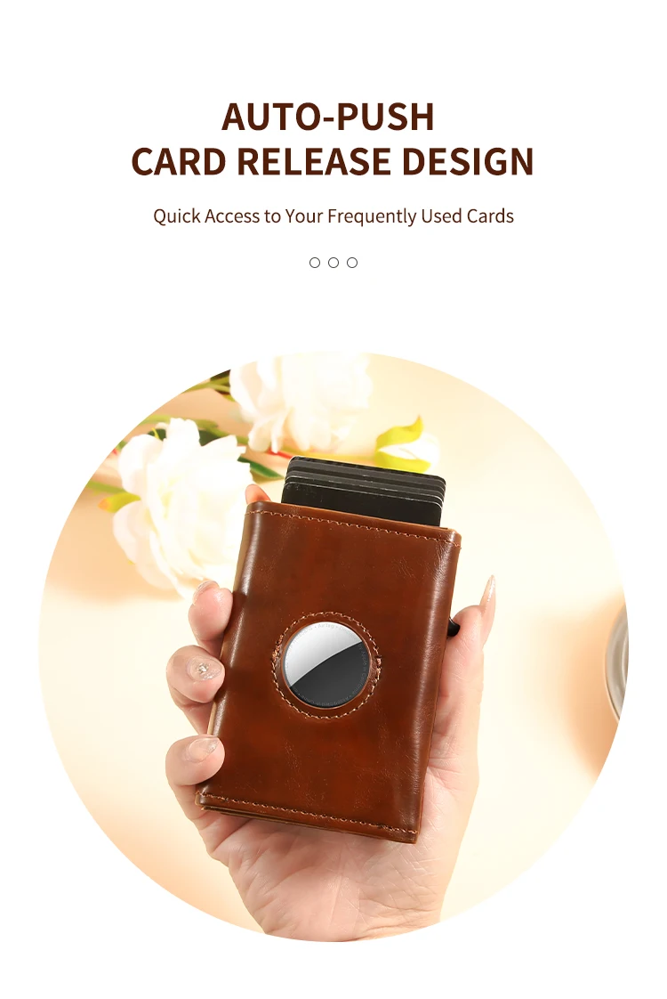 Herren Damen Dreifach-Geldbörse aus PU-Leder mit AirTag-Halterung, Pop-Up-Kartenetui, magnetisch, minimalistisch, retro, schlank, Kreditkartenetui – Detail 14