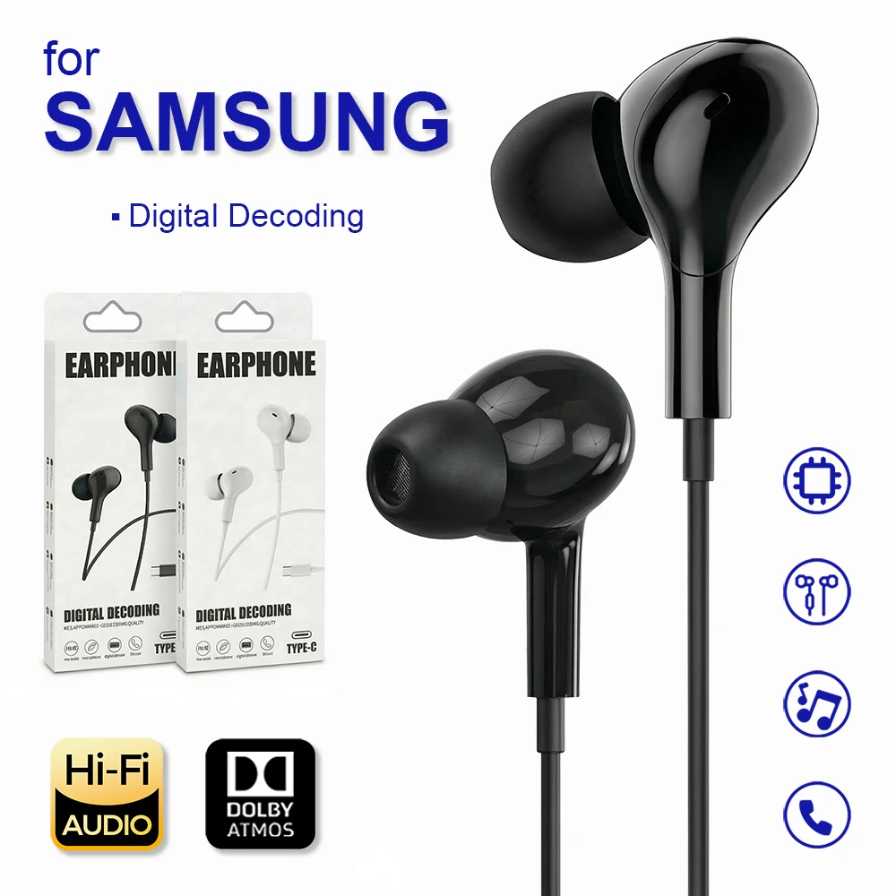 

Wired Earphone USB Type C HiFi Headphone in Ear Hi-Res Audio With Mic Wired Headset For Samsung Galaxy S26 S25 S24 S23 S22 Ultra