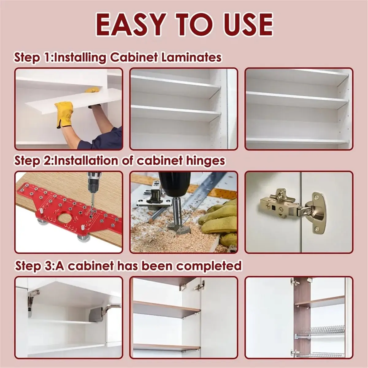 Woodworking Hole Drilling Guide Set for Shelf Pins Hinges and Cabinet Doors