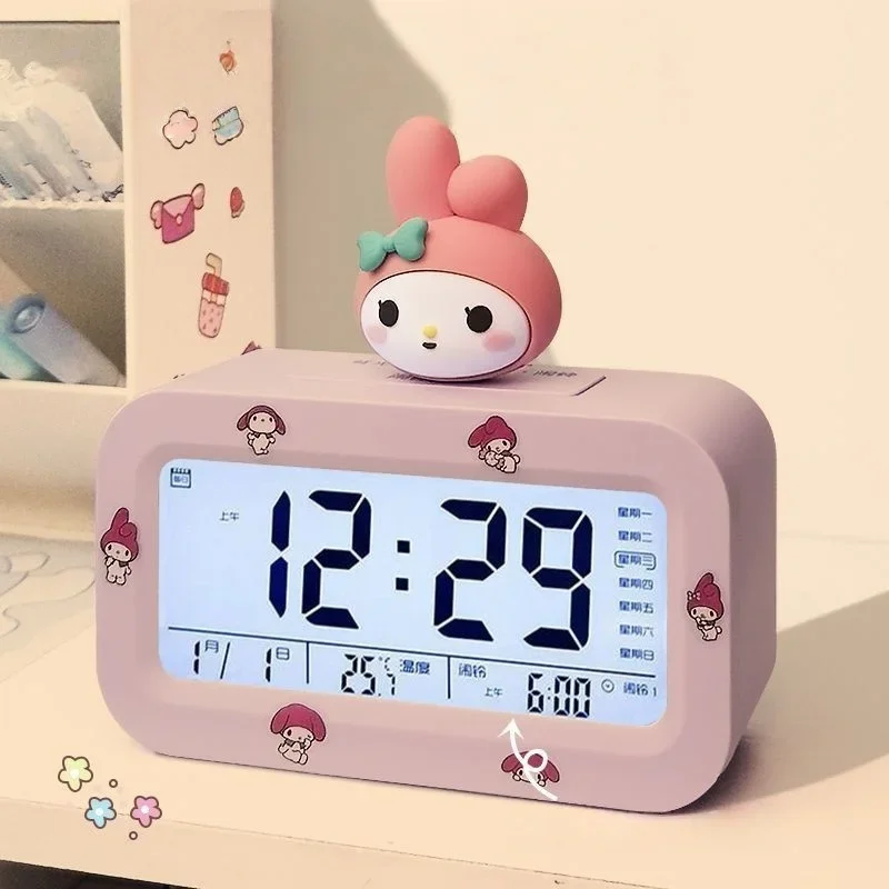 Sanrio alarme intelligente dessin animé Kuromi ma mélodie cannelle Kawaii nouvelle chambre bureau réveil artefact étudiant albergue horloge de chevet