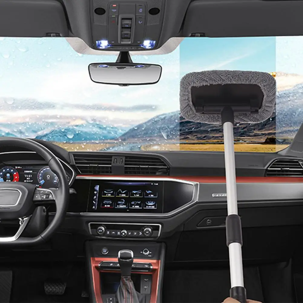 Car Windshield Tool Car Windshield Brush Retractable Handle 180° Rotating Head 2 Microfiber Cloth Covers Ultimate Auto for Dead