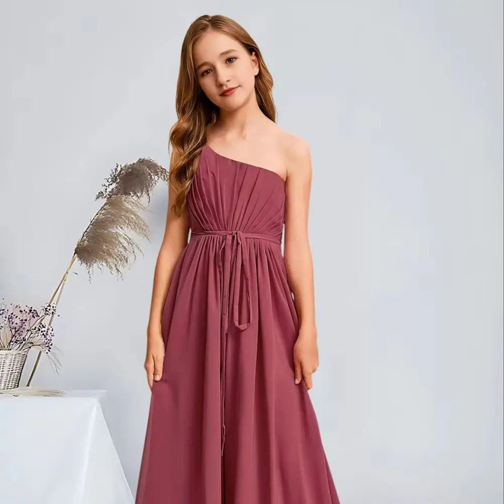 

SWA Kids A-Line One Shoulder Floor-Length Chiffon Junior Bridesmaid Dress Cinnamon Rose Stunning Flower Girl Dress Party Wedding