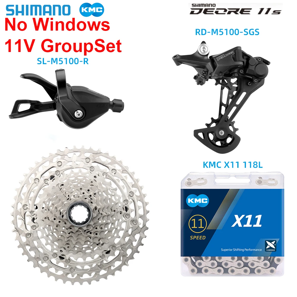 SHIMANO Deore SL-M5100 M5100SGS 11S MTB Bike no windows 11V Groupet KMC X11 Chain 40/42/46/50/52/51T MTB Cassette 11S K7 Kit