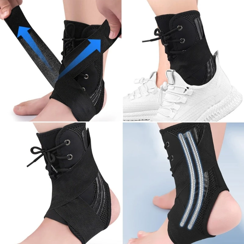 Men Women Feet Support Stabilizer, Lace Up Ankle Brace Compression Sleeve Adjustable Leg Splints Immobilizer Wrap Guard