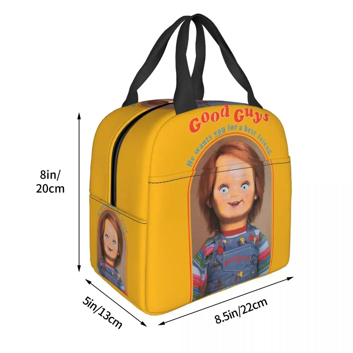 He Wants You For A Best Friend Chucky Lunch Bags Portable Insulated Cooler Child\'s Play Thermal Picnic Work Lunch Box for Kids