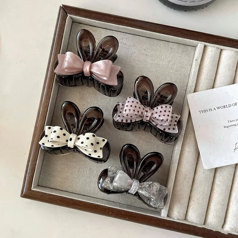 korea cute acetate hair clip claw for women polka dot bow hairclip girls Kawaii bunny ears hairpin Medium Half-Up Hair claw