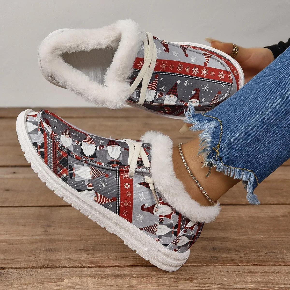 Women Boots Winter New Thick Bottom Snow Boots Female Plus Velvet Thickened Hairy Cotton Shoes Women\'s Casual Printed Sneakers