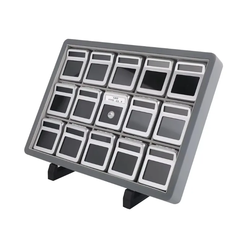 Interchangeable  Diamond Display Box 15 Slot Black Shiny Silver Tray for Jewelry Storage Metal Organiser Stone Details Card