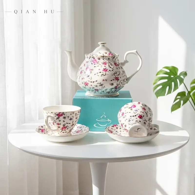 for QIAN HU Royal Exquisite British Bone China Tea Set Real Phnom Penh Horse Pattern Teapot 2 Piece Coffee Teacup New Product