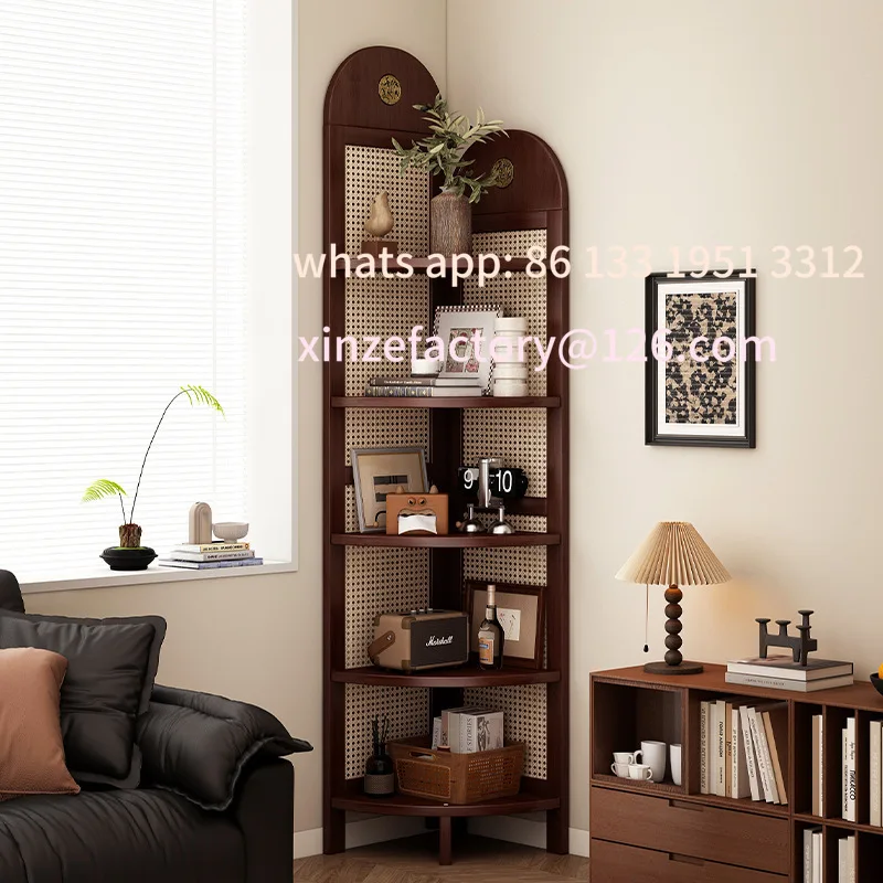 

Medieval style floor-to-ceiling corner rack, rattan multi-layer bedroom corner storage rack, living room display rack, non-solid