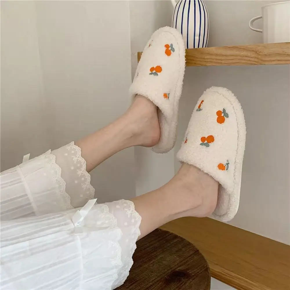 

​Korean Style Fluffy Slippers Non Slip Warm Furry Indoor Shoes for Girls Autumn Winter Cuddly Home Footwear with Soft Sole​