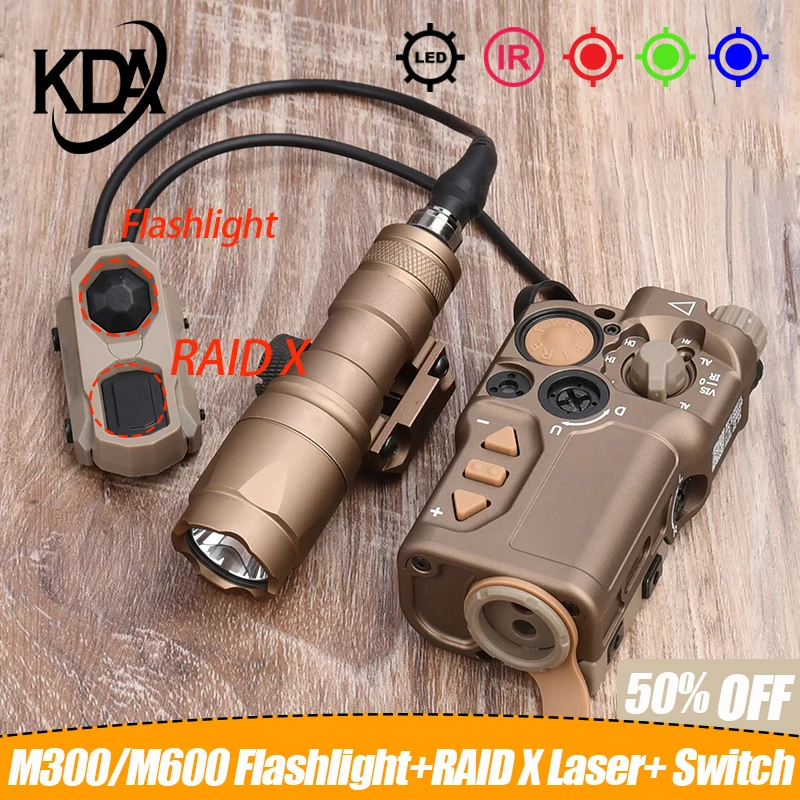 

WADSN Airsoft M300 M600 Flashlight Metal RAID X IR Version Red Dot Green Blue Aiming Indicator LED Strobe Scout Light