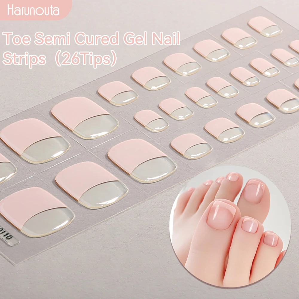 26strips Toe Semi Cured Gel Nail Strips Nude Red Gel Nail Stickers Pink Blue French Gel Nail Wraps Gel Polish Stickers Nail Art