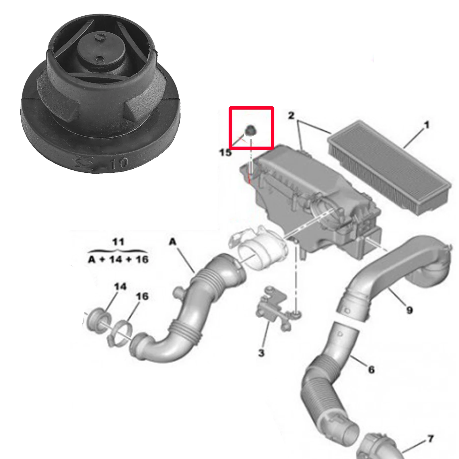 Arandela de goma para filtro de aire, ojal de inserción, elementos para Citroen C2, C3, C4, Berlingo, Xsara, Picasso, 1.6HDI, 1422A3, 3 unidades