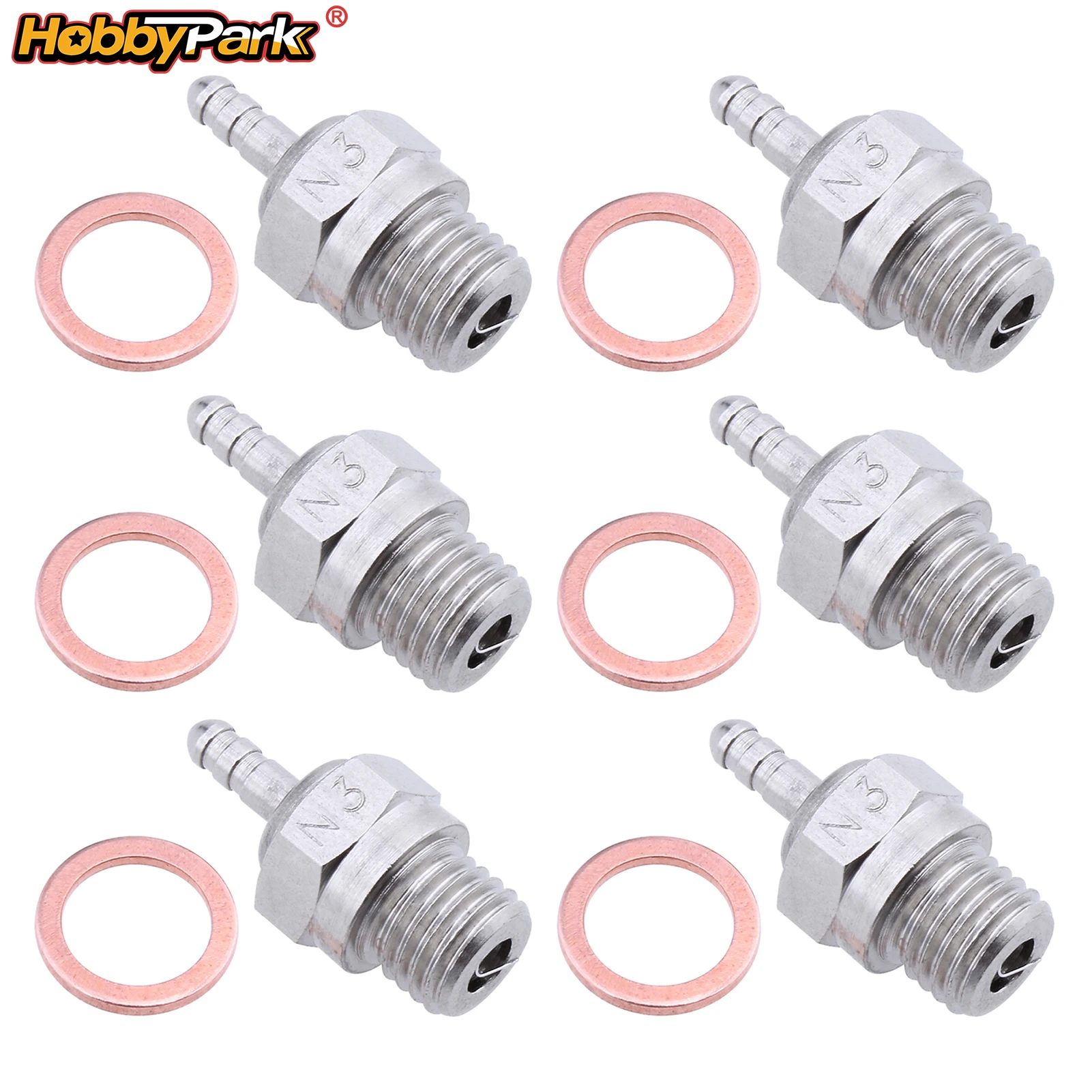 HobbyPark 70117H N3 # 3 Hot Glow Plug Spark Nitro Engine Ersatzteile für Traxxas Losi HPI Redcat HSP Himoto 6er-Pack