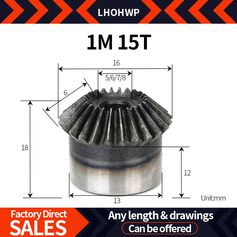 Cnc Straight Pinion 1M15T 90 Degree Conical Gear Transmission Parts Bevel 90° Angle Gears Motor Metal Quenching Electric Servo