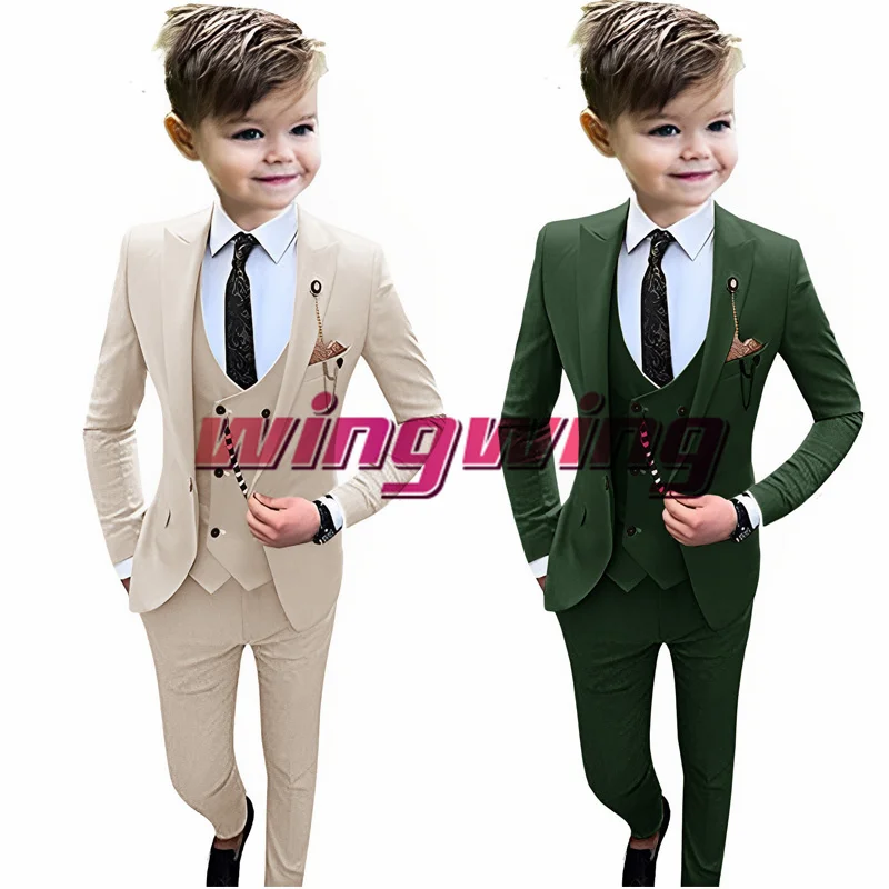 

Beige Boys Suit 3 Piece Formal Wedding Tuxedo for Kids Lapel Blazer Pants Vest Party 2-16 Years Clothes