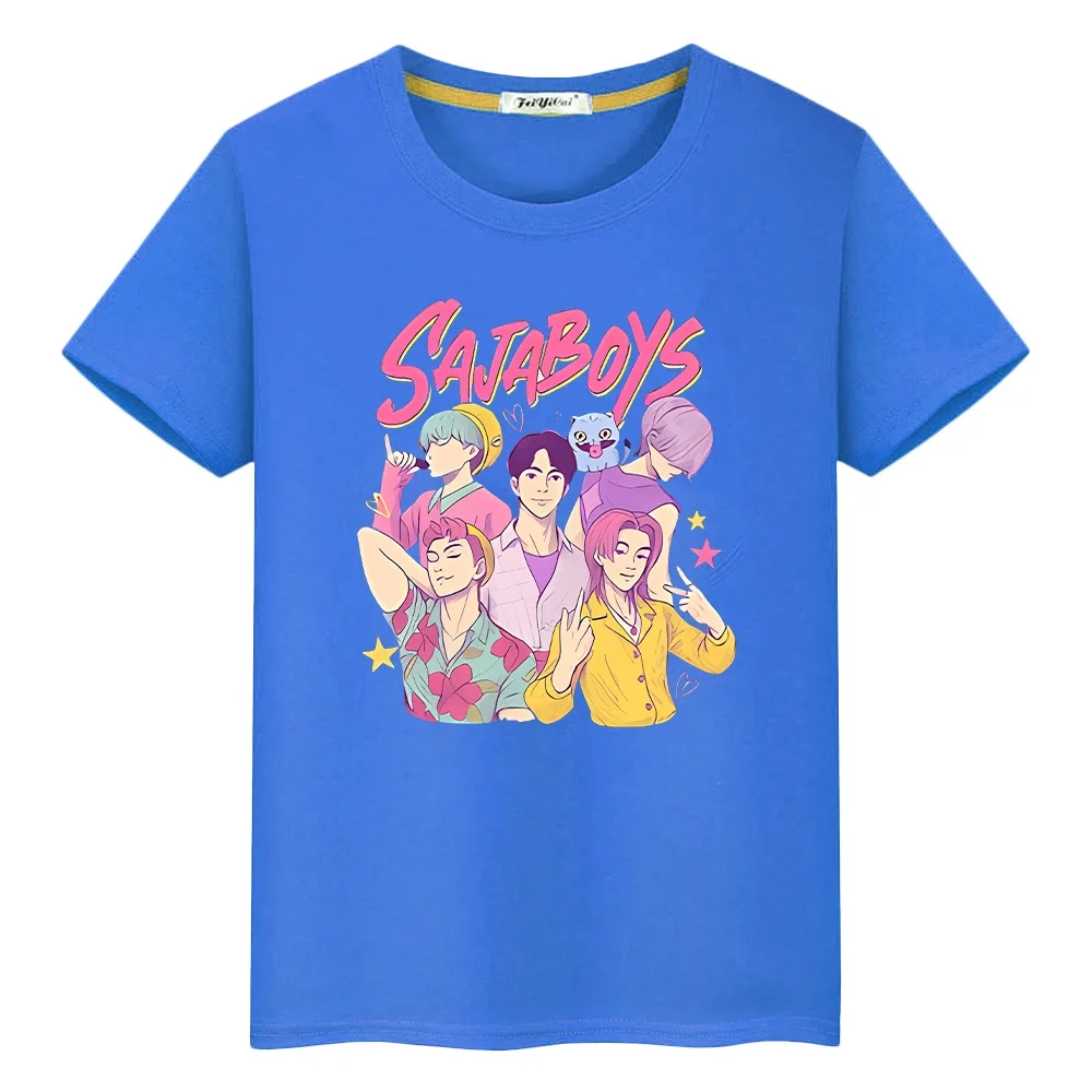 

kpop demon hunters Print 100%Cotton t shirt for kids boy 10year Saja Boys Kawaii Tees Cute Tops anime Short y2k girls clothes