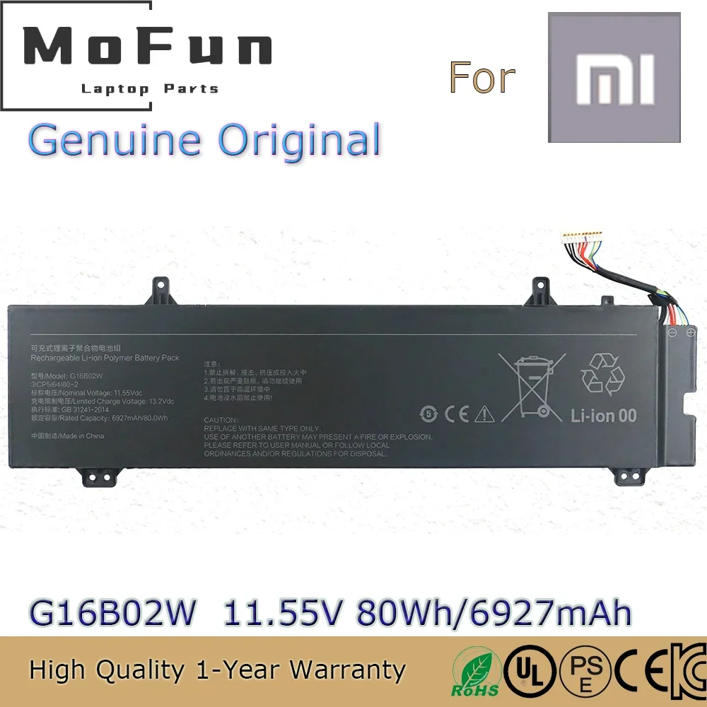 

Brand New Original G16B02W 11.55V 80Wh Laptop Battery for Xiaomi Redmi G 2021 3ICP5/64/80-2 etc.
