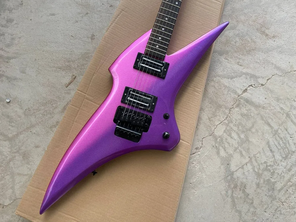 Unusual Shape Purple Body Electric Guitar with Rosewood Fretboard,Black Hardware,Provide Customized Services