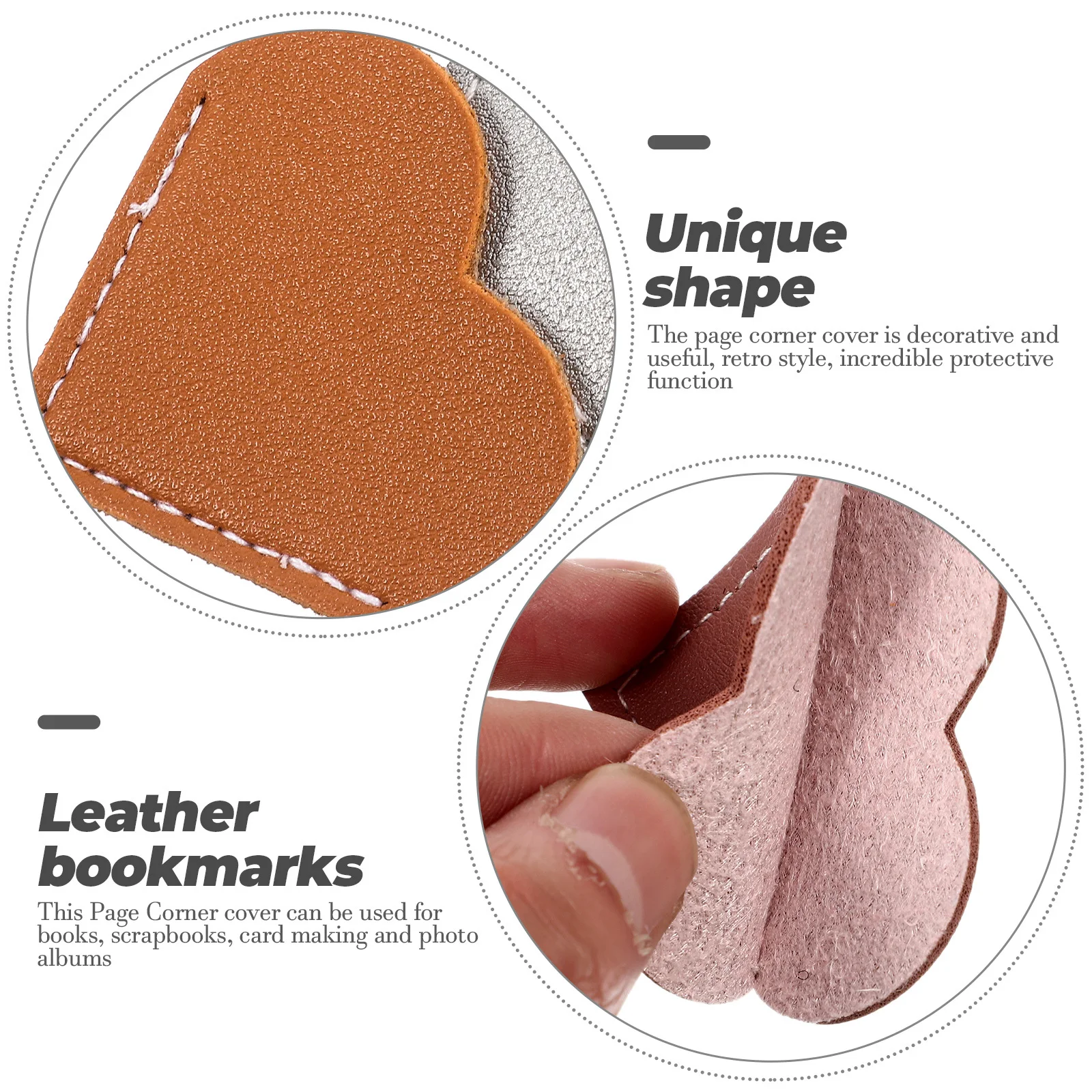 

7Pcs Heart Shaped PU Page Corner Bookmarks Retro Style Protective Covers for Books Scrapbooks Albums Reading Accessories