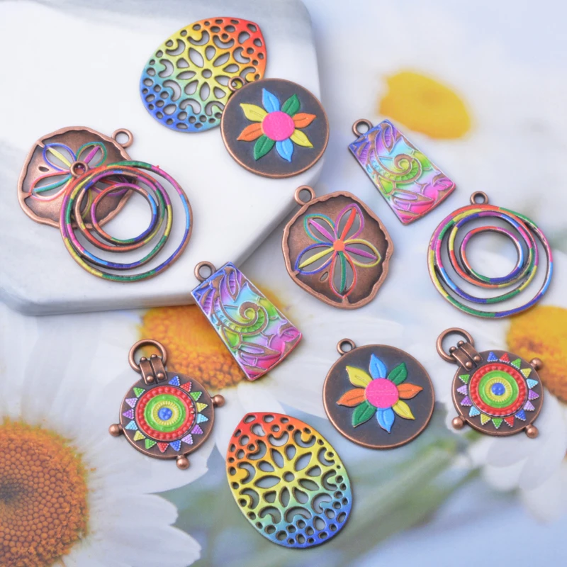 12 Stück/Set Legierung Bunte Anhänger Schmuckzubehör Boho Taschenanhänger DIY Damen Ohrringe Herstellung – Detail 5